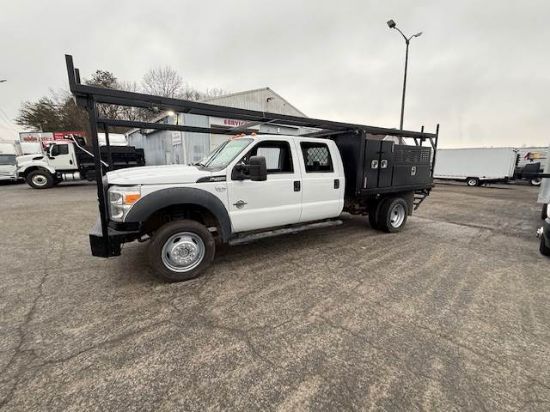 Picture of 2016 Ford F-450 Crew Cab Mechanic / Service Truck, Flatbed Handyman, Diesel, 4x4, Construction, Roofing, Roofer, Plumber, 9Ft Bed, 20FT Ladder Rack Ford V-Shaped