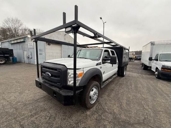 Picture of 2016 Ford F-450 Crew Cab Mechanic / Service Truck, Flatbed Handyman, Diesel, 4x4, Construction, Roofing, Roofer, Plumber, 9Ft Bed, 20FT Ladder Rack Ford V-Shaped