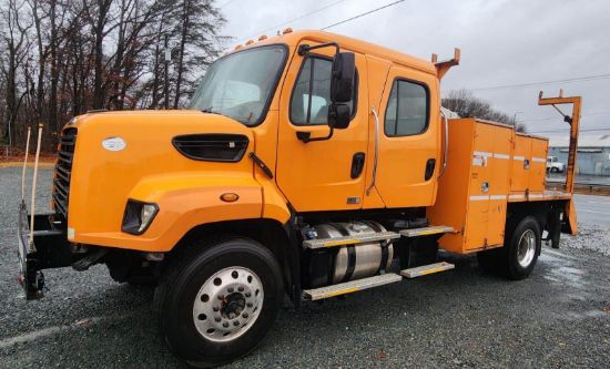 Picture of 2015 Freightliner 108SD Crew Cab, Utility Bed, Palfinger PSC 6025 Crane Truck, Service, Fire Truck, Outriggers, Work, Low Miles, 25FT Reach Cummins Cummins ISL