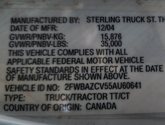 Picture of 2005 Sterling L9500 Day Cab Truck, Tractor, Air Slide 5th Wheel, City Truck, Moving Trailers, Delivery, Hauling, Clean