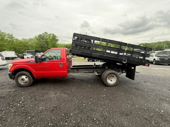 Picture of 2015 Ford F-350 Flatbed Dump Truck, Stake Bed Truck, Delivery, Landscape, Concrete, Construction, Mulch, Low Miles, Dump, Under CDL, Gas Government
