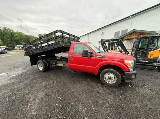 Picture of 2015 Ford F-350 Flatbed Dump Truck, Stake Bed Truck, Delivery, Landscape, Concrete, Construction, Mulch, Low Miles, Dump, Under CDL, Gas Government