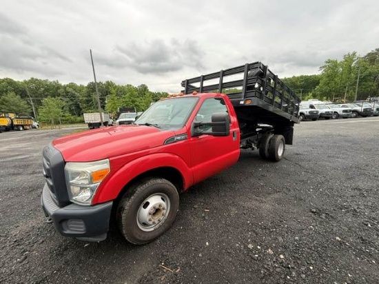 Picture of 2015 Ford F-350 Flatbed Dump Truck, Stake Bed Truck, Delivery, Landscape, Concrete, Construction, Mulch, Low Miles, Dump, Under CDL, Gas Government
