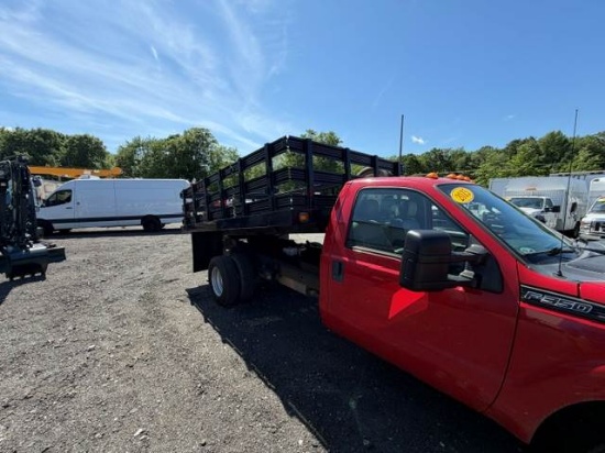 Picture of 2015 Ford F-350 Flatbed Dump Truck, Stake Bed Truck, Delivery, Landscape, Concrete, Construction, Mulch, Low Miles, Dump, Under CDL, Gas Government