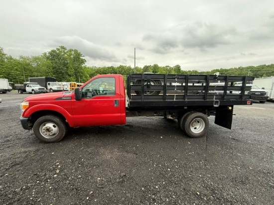 Picture of 2015 Ford F-350 Flatbed Dump Truck, Stake Bed Truck, Delivery, Landscape, Concrete, Construction, Mulch, Low Miles, Dump, Under CDL, Gas Government
