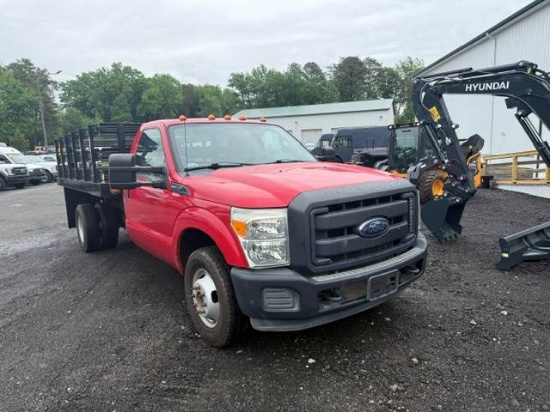 Picture of 2015 Ford F-350 Flatbed Dump Truck, Stake Bed Truck, Delivery, Landscape, Concrete, Construction, Mulch, Low Miles, Dump, Under CDL, Gas Government