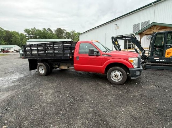 Picture of 2015 Ford F-350 Flatbed Dump Truck, Stake Bed Truck, Delivery, Landscape, Concrete, Construction, Mulch, Low Miles, Dump, Under CDL, Gas Government