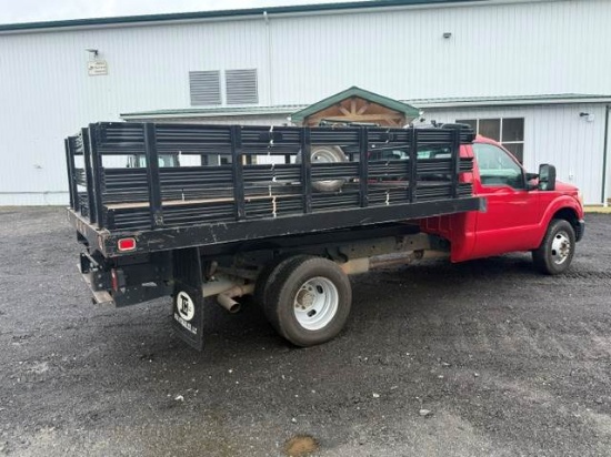 Picture of 2015 Ford F-350 Flatbed Dump Truck, Stake Bed Truck, Delivery, Landscape, Concrete, Construction, Mulch, Low Miles, Dump, Under CDL, Gas Government